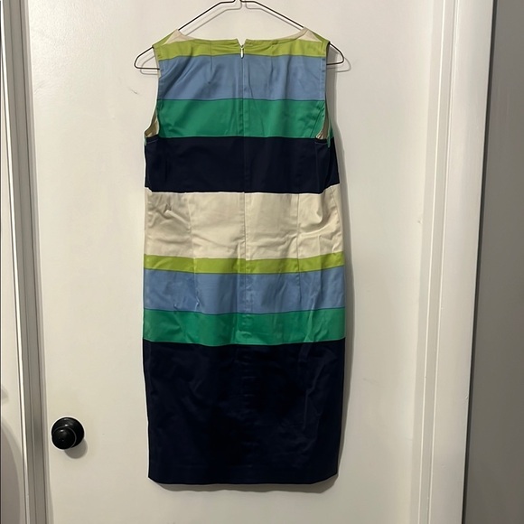 St. John Teal Navy Beige Color Block Knee-Length Dress - Picture 3 of 7